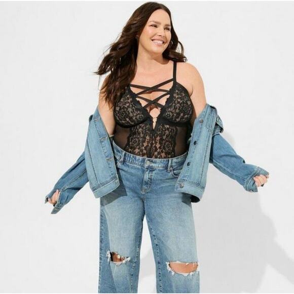 NWT Torrid Sexy Black Strappy Lace & Mesh Lingerie Bodysuit Plus Size 1 (14/16) - Picture 16 of 16